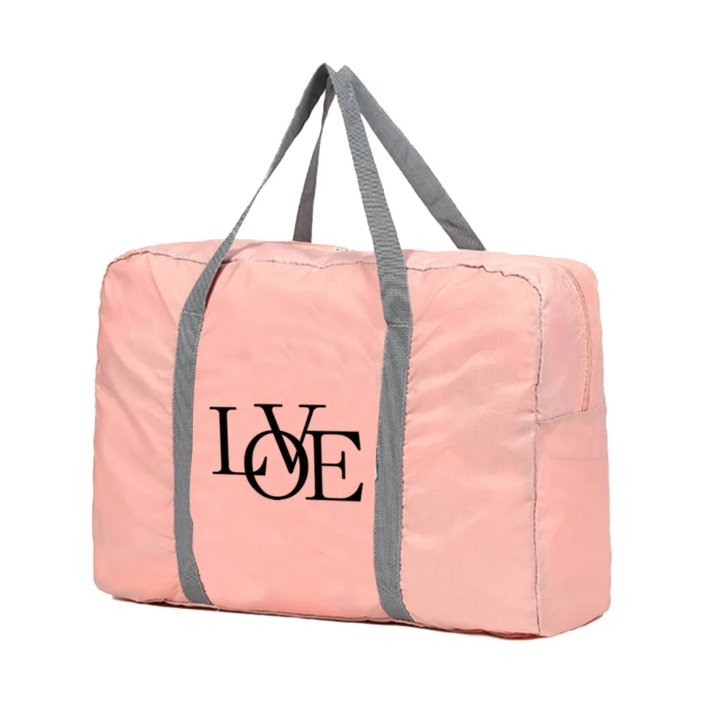 Foldable Travel Bags Unisex Nylon Large Organizer Women Handbags Text Series Men