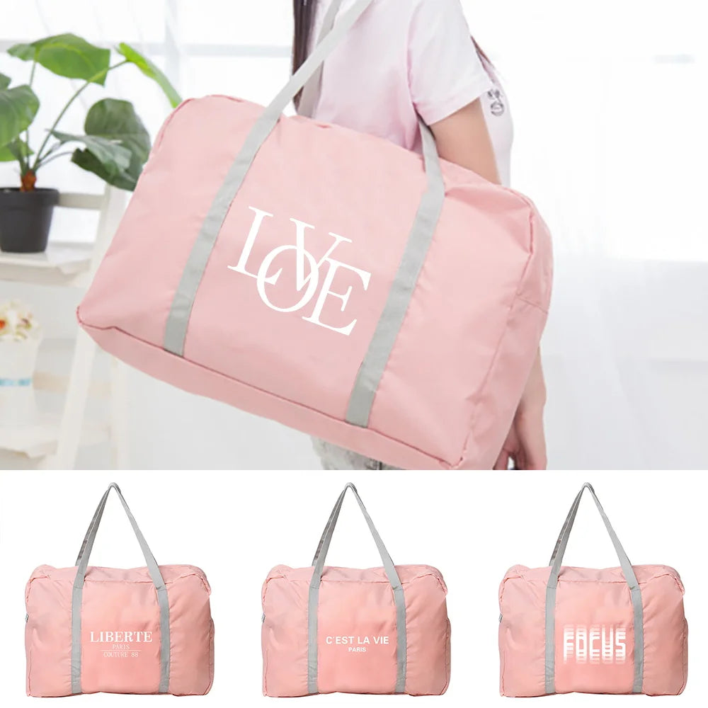 Foldable Travel Bags Unisex Nylon Large Organizer Women Handbags Text Series Men