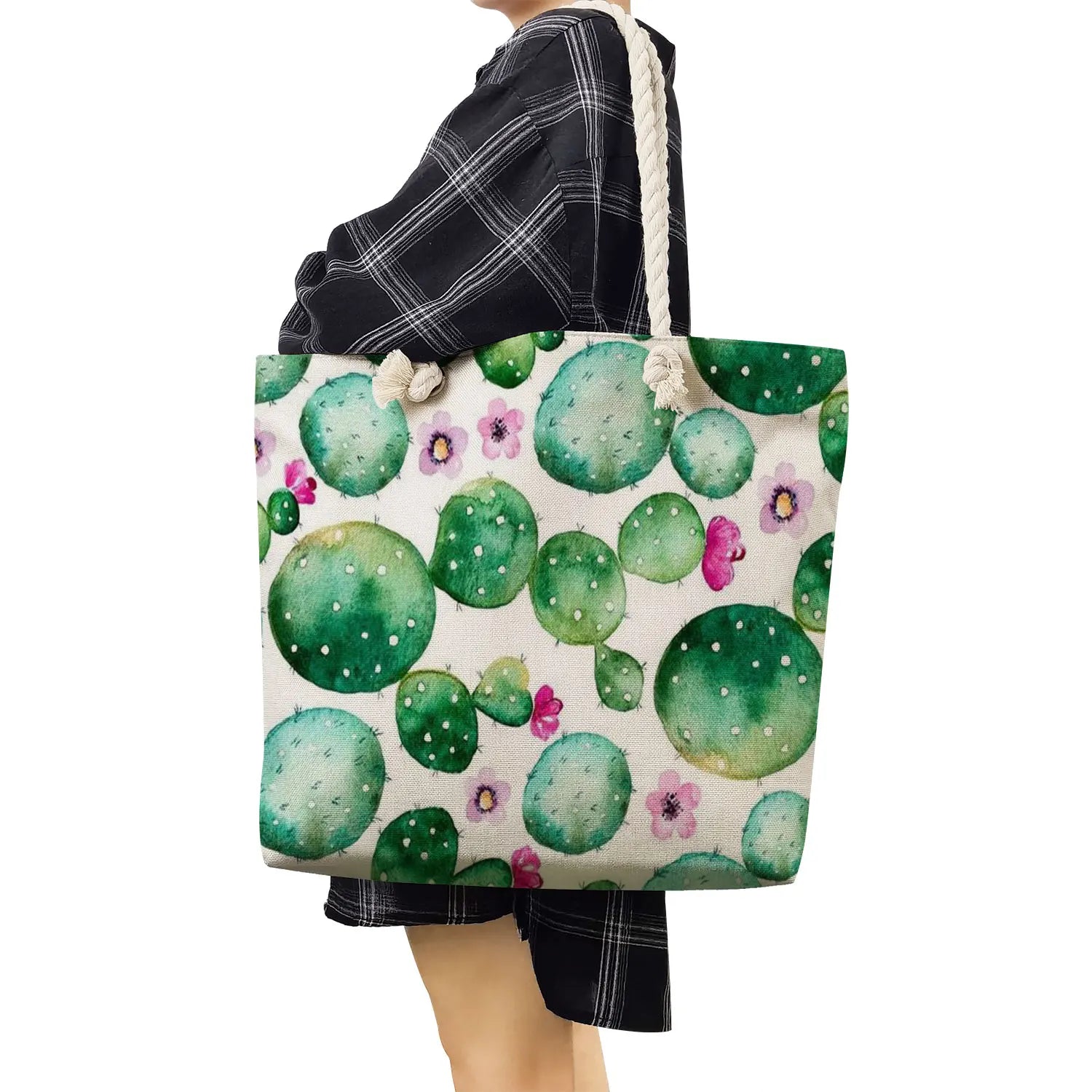 Foldable Travel Beach Rope Shoulder Bag Floral Print Handbags High Capacity