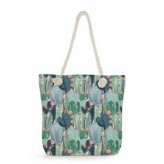 Foldable Travel Beach Rope Shoulder Bag Floral Print Handbags High Capacity