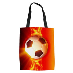 Women Canvas Football Print Shopping Bag Reusable Tote Travel Handbag