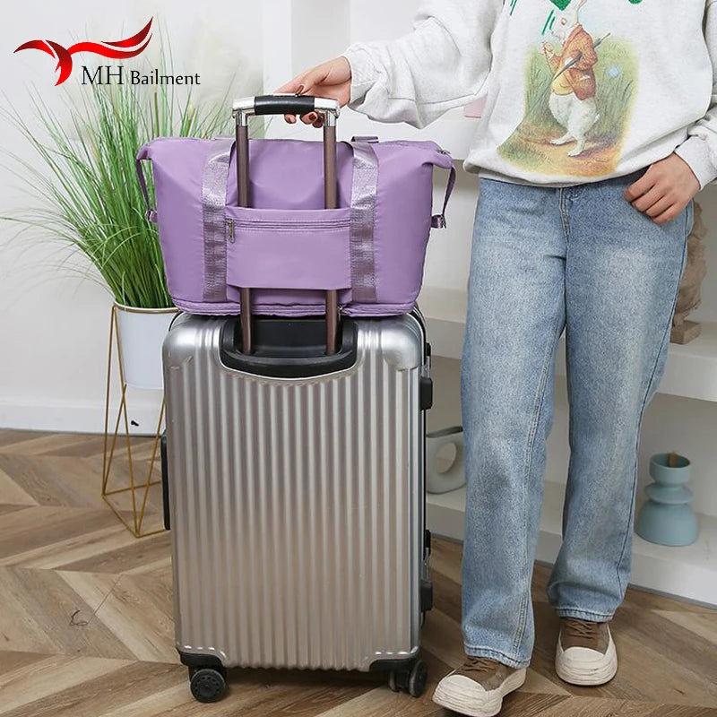 Waterproof Travel Tote Bag Large Capacity Multifunctional Pink Duffle Handbag