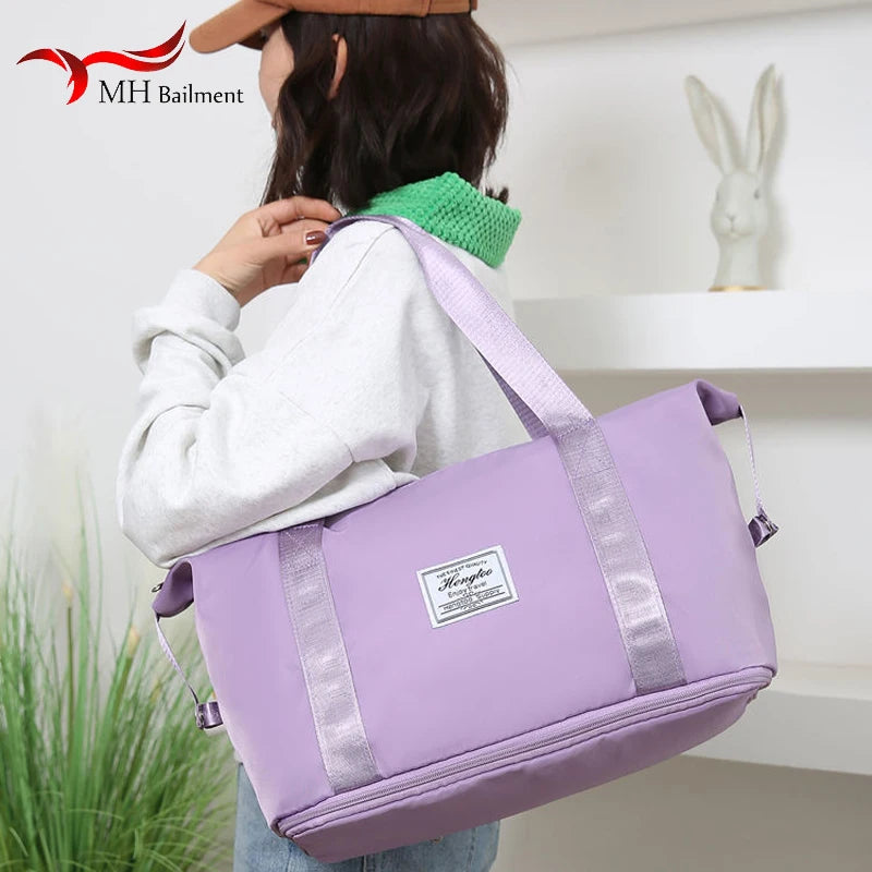 Waterproof Travel Tote Bag Large Capacity Multifunctional Pink Duffle Handbag