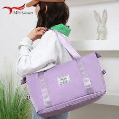 Waterproof Travel Tote Bag Large Capacity Multifunctional Pink Duffle Handbag