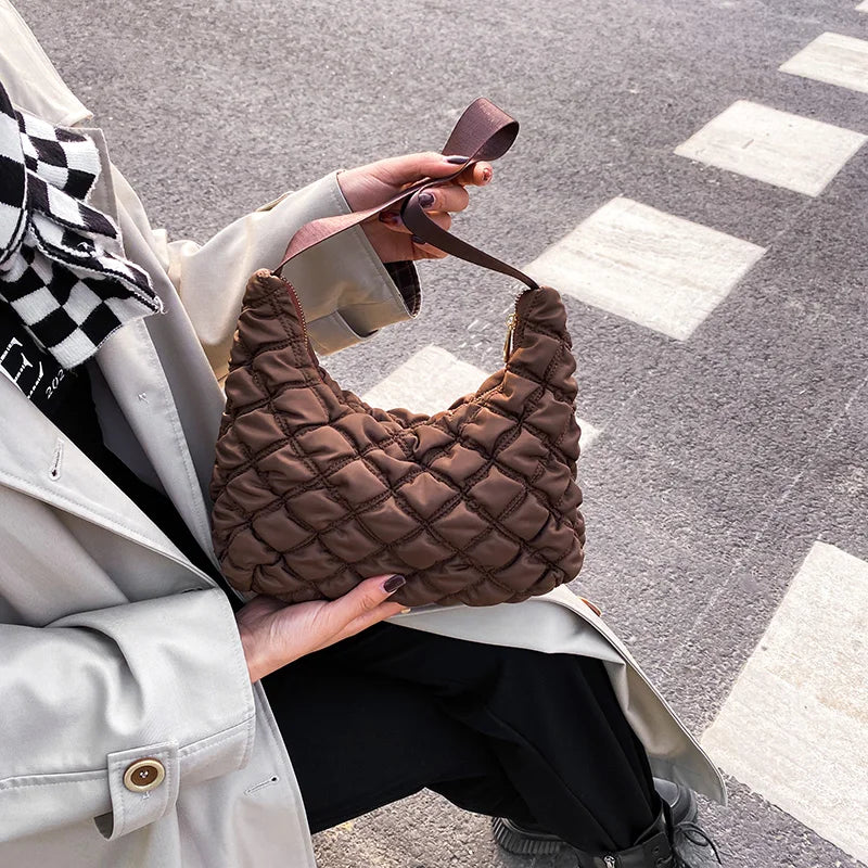 Quilted Soft Nylon Small Shoulder Bag for Women