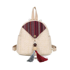 Folk Style Straw Bead Fringe Backpack