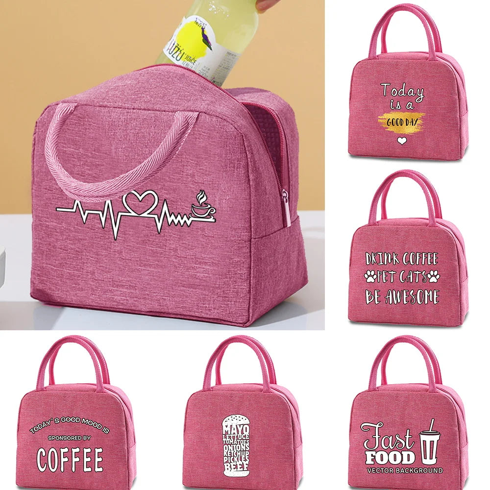 Food Print Lunch Bag Canvas Cooler Box Picnic Bag Lunch Bags Camping Travel