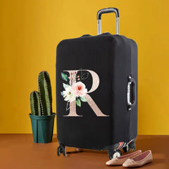 Watercolor Flowers Peach Rose Letters Luggage Cover