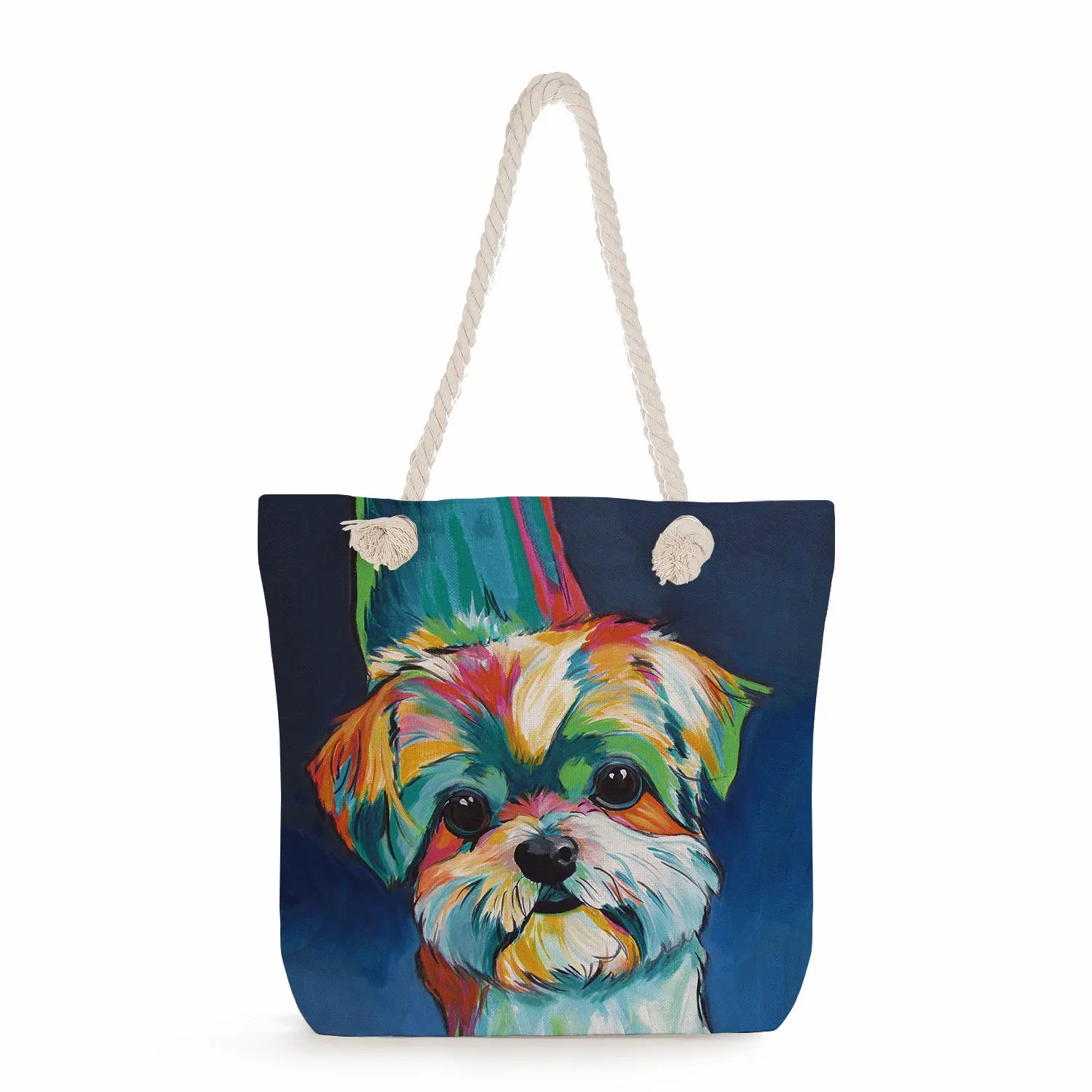 Oil Painting Dog Print Women Handbag Large Capacity Shoulder Bag