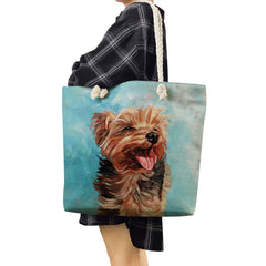 Oil Painting Dog Print Women Handbag Large Capacity Shoulder Bag