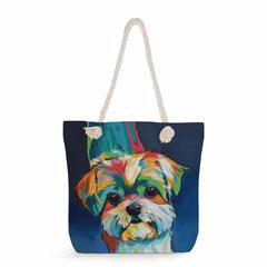 Oil Painting Dog Print Women Handbag Large Capacity Shoulder Bag