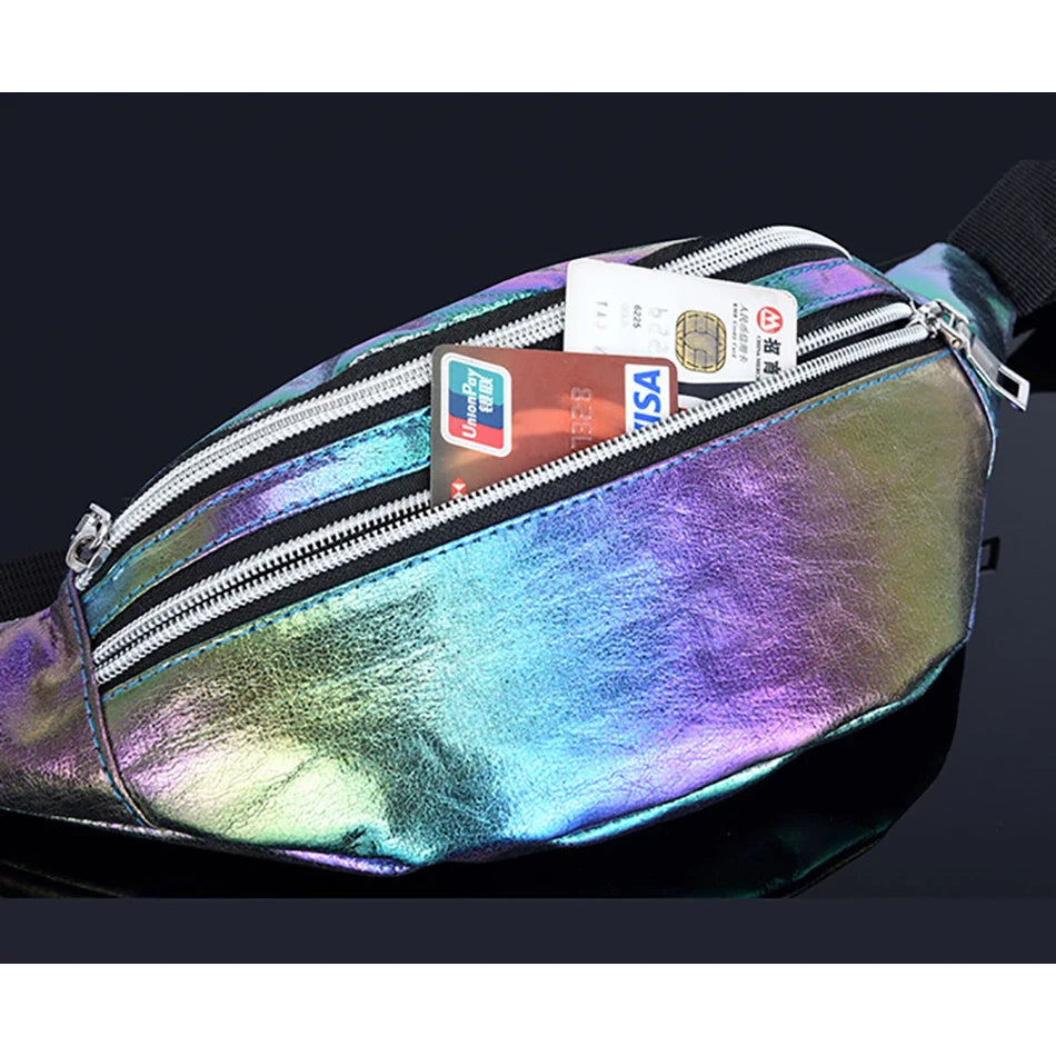 Unisex Holographic Waist Fanny Pack Crossbody Handbag