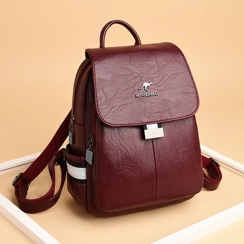 Teen Girl Travel Backpack Retro PU Leather School Bag