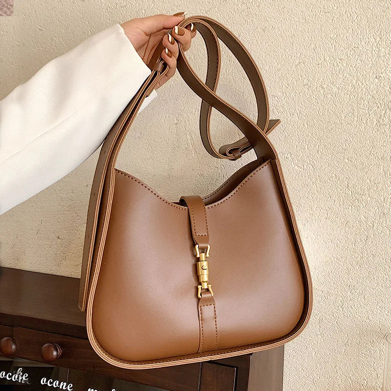 Adjustable Strap Crossbody Bag Leather Bucket Shoulder Bag