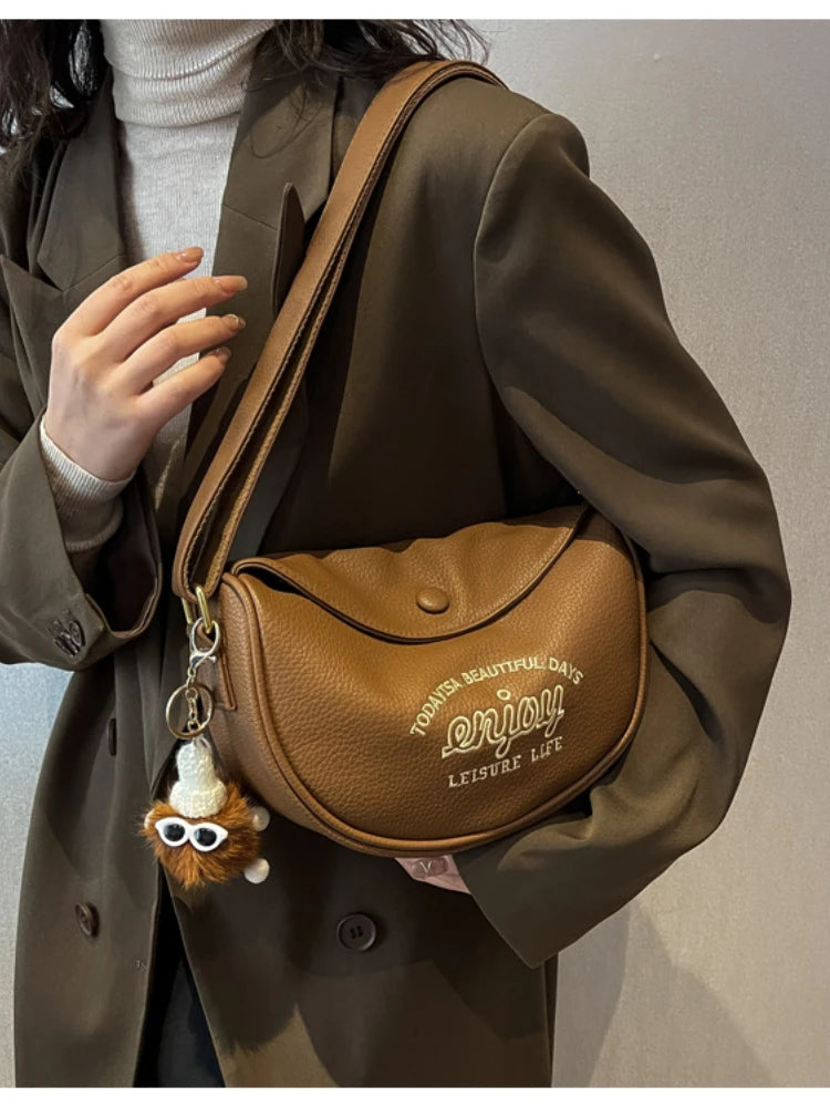 Vintage Brown Leather Crossbody Bag for Women