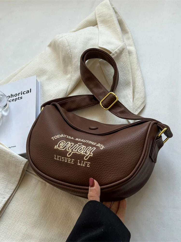 Vintage Brown Leather Crossbody Bag for Women
