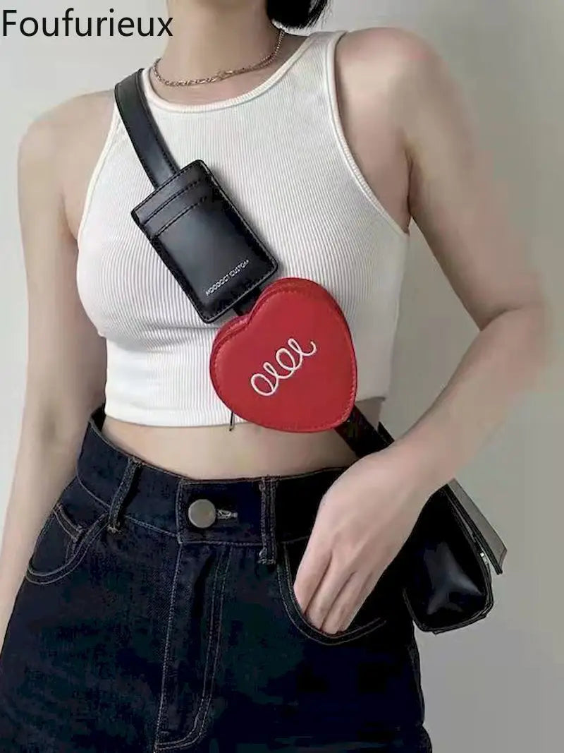 Foufurieux Korea Oblique Crossbody Bag Multi-purpose Shoulder Bag Heart Three-Pi