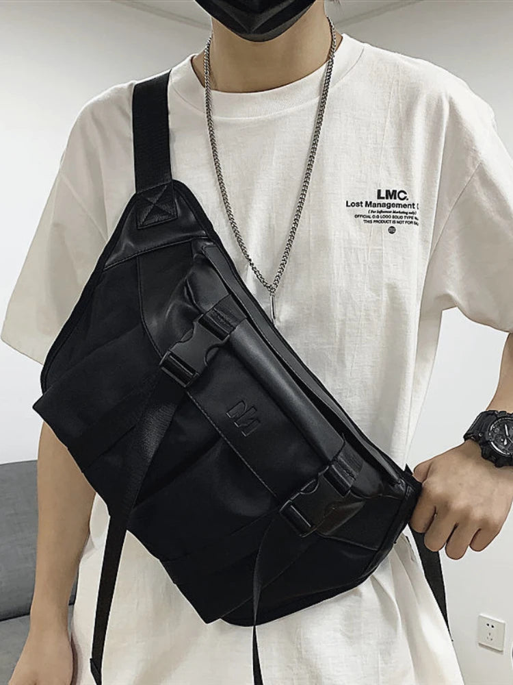 Men Chest Bag Pu Sports Large Capacity Shoulder Bag Boys Fanny Pack