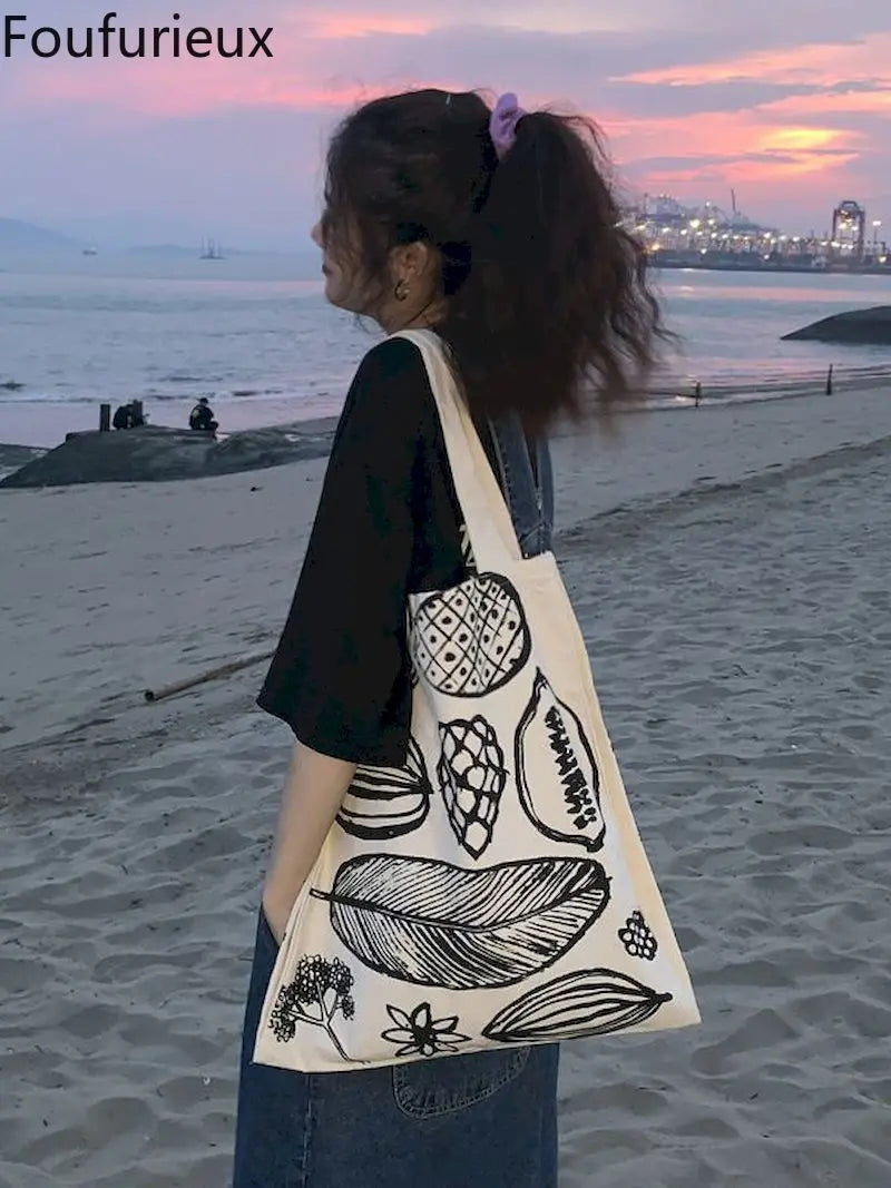 Foufurieux Canvas Bag Women's Shoulder Bag Japan Style Handbag