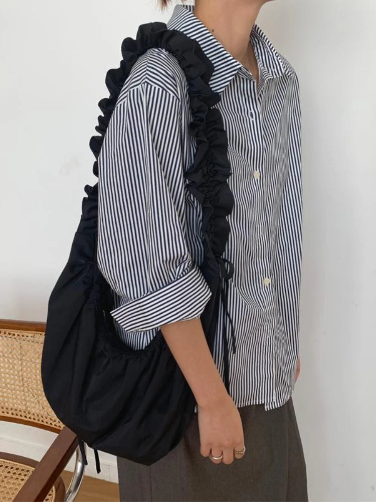 Foufurieux Fold Lace Shoulder Bag Canvas Women Bags Cross Body Harajuku