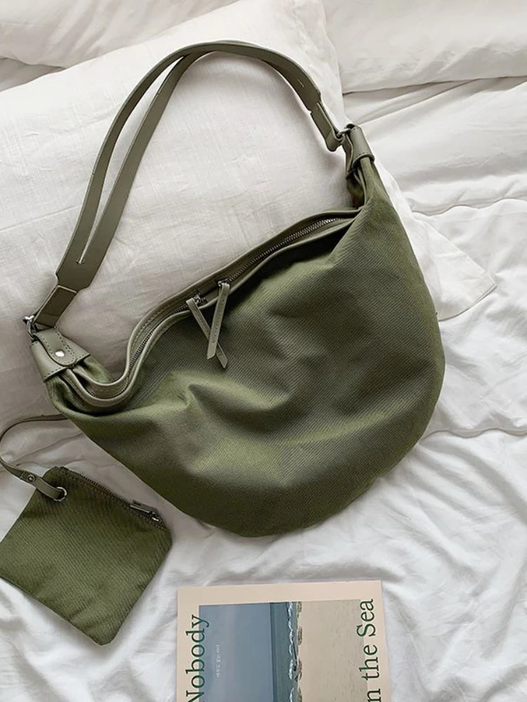 Foufurieux Canvas Shoulder Bag Women Large Capacity Crossbody Messenger Handbag