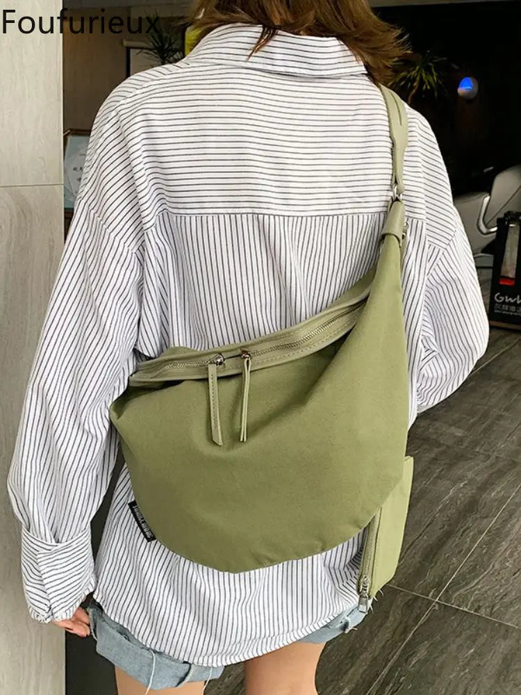 Foufurieux Canvas Shoulder Bag Women Large Capacity Crossbody Messenger Handbag