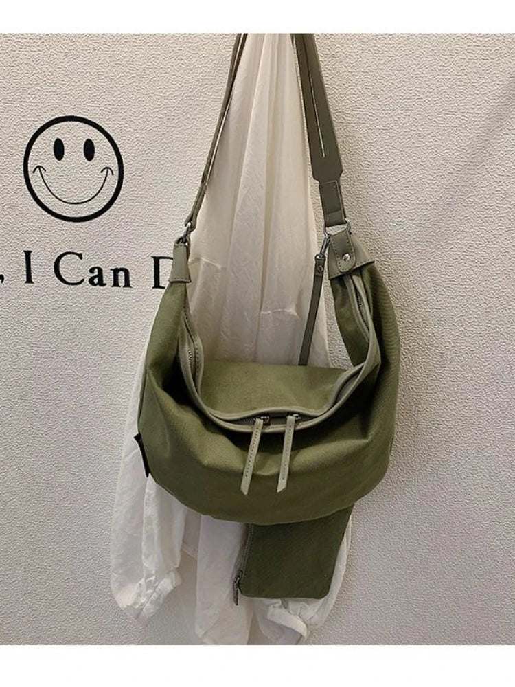 Foufurieux Canvas Shoulder Bag Women Large Capacity Crossbody Messenger Handbag