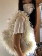 Faux Fur Women Shoulder Bags Soft Plush Female Purse Handbags