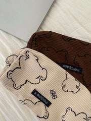 Japanese Retro Corduroy Pencil Case Baby Bear Stationery Storage Bag