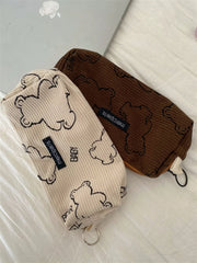 Japanese Retro Corduroy Pencil Case Baby Bear Stationery Storage Bag
