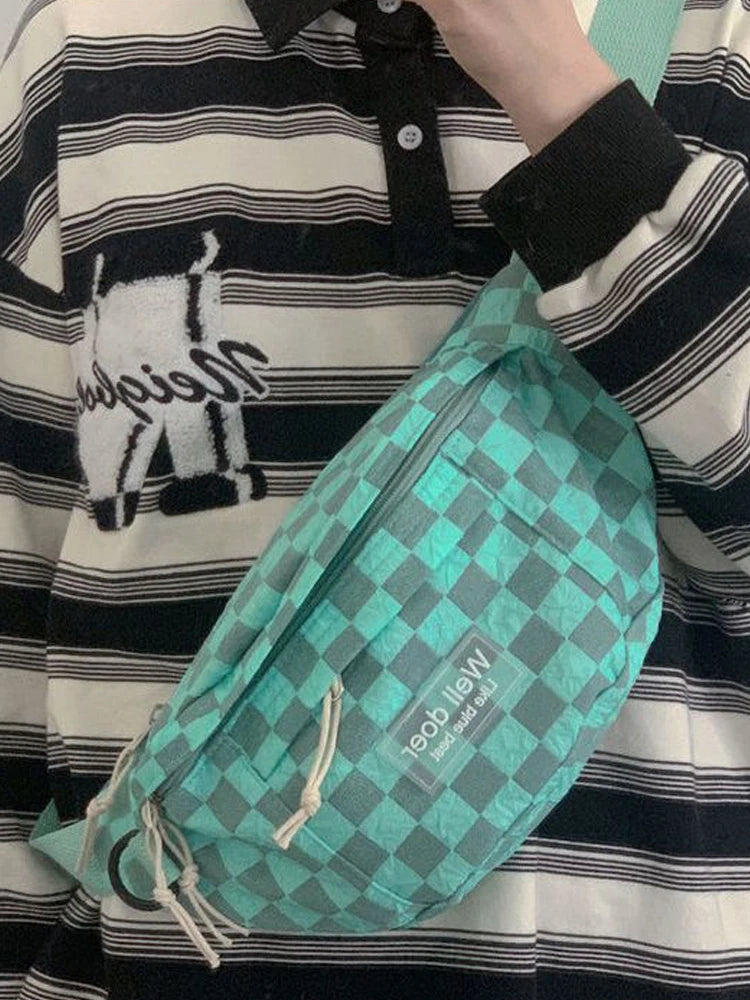 Foufurieux Retro Chessboard Chest Bag Women Japanese Versatile