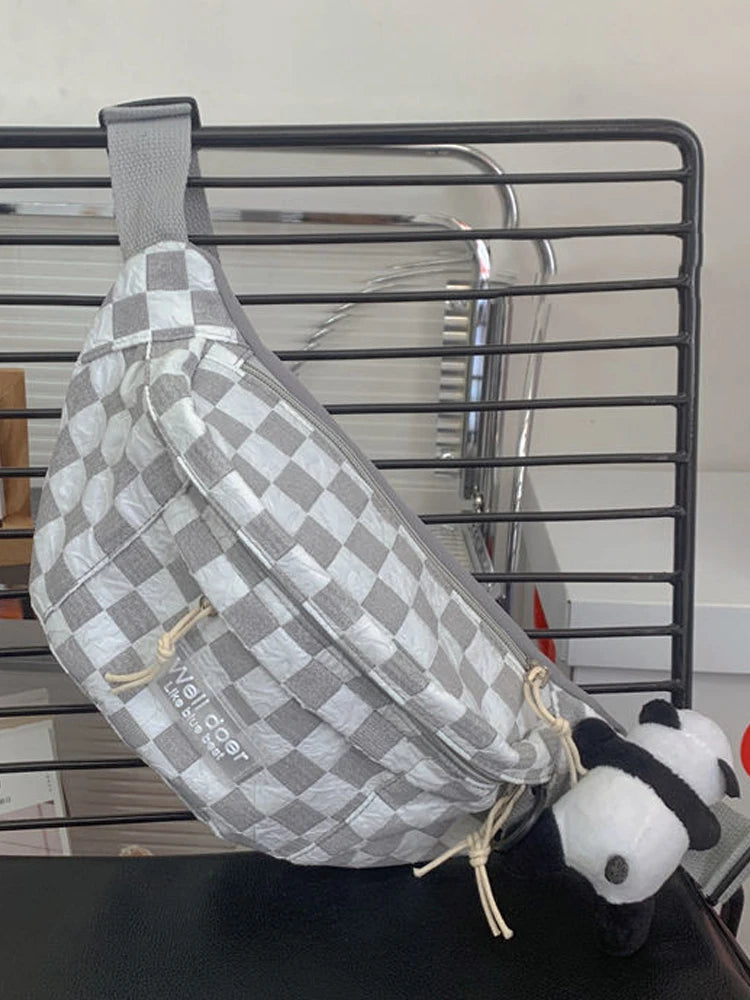 Foufurieux Retro Chessboard Chest Bag Women Japanese Versatile