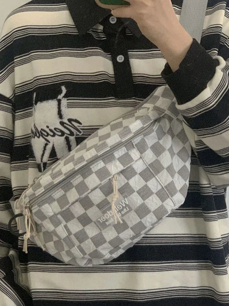 Foufurieux Retro Chessboard Chest Bag Women Japanese Versatile