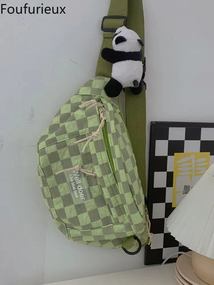 Foufurieux Retro Chessboard Chest Bag Women Japanese Versatile