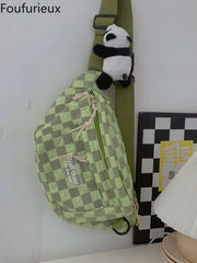 Foufurieux Retro Chessboard Chest Bag Women Japanese Versatile