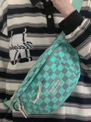 Foufurieux Retro Chessboard Chest Bag Women Japanese Versatile