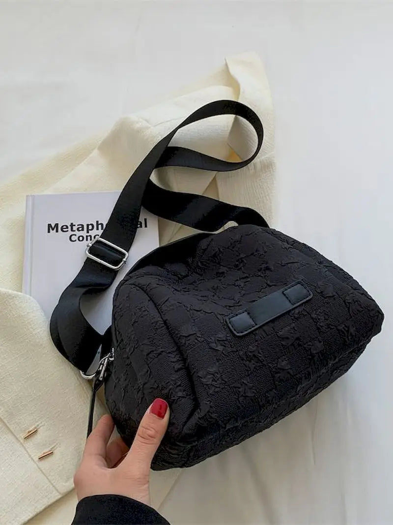 Checkerboard Canvas Shoulder Bag for Women, Large Capacity Messenger Bag