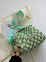 Checkerboard Canvas Shoulder Bag for Women, Large Capacity Messenger Bag