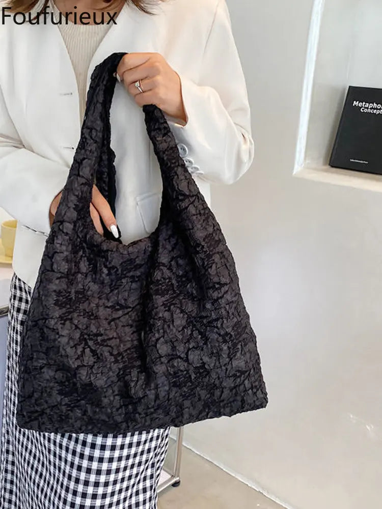 Versatile Fold Canvas Shopping Bag One Shoulder Schoolbag WOMEN