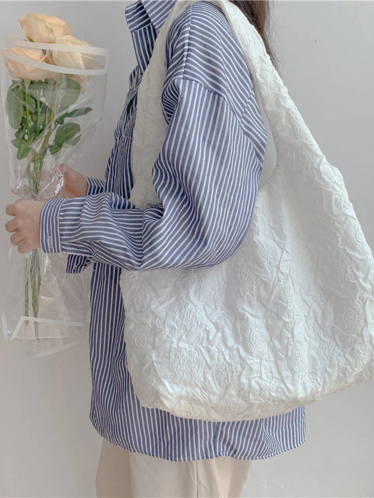 Versatile Fold Canvas Shopping Bag One Shoulder Schoolbag WOMEN