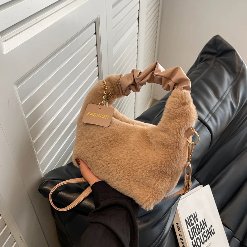 Foufurieux Plush Faux Fur Mini Shoulder Bag Soft Cross-body Autumn Handbag