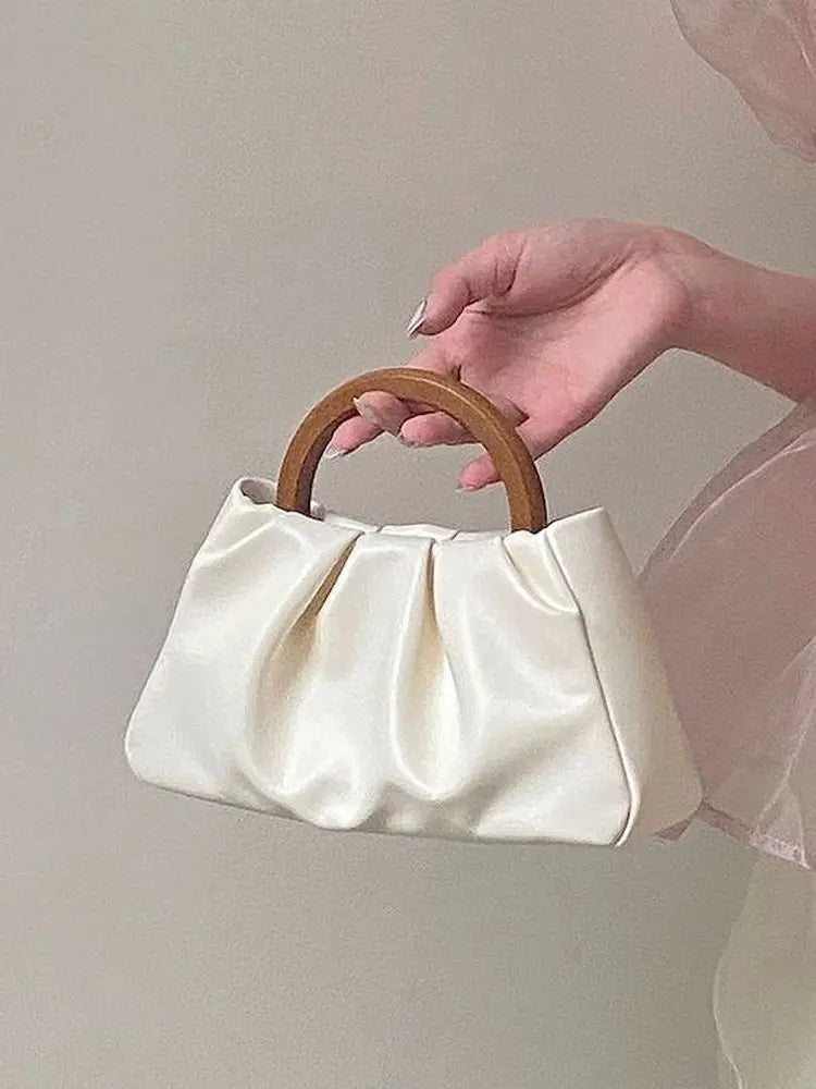 Foufurieux Women Shoulder Bag PU Leather Purse Handbag Wooden Handle Crossbody