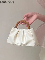 Foufurieux Women Shoulder Bag PU Leather Purse Handbag Wooden Handle Crossbody