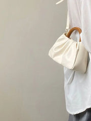 Foufurieux Women Shoulder Bag PU Leather Purse Handbag Wooden Handle Crossbody