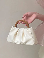 Foufurieux Women Shoulder Bag PU Leather Purse Handbag Wooden Handle Crossbody