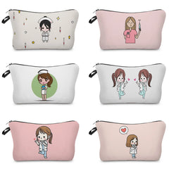 Nurse Cartoon Printed Cosmetics Bag Storage Pencil Box Travel Women's Bag