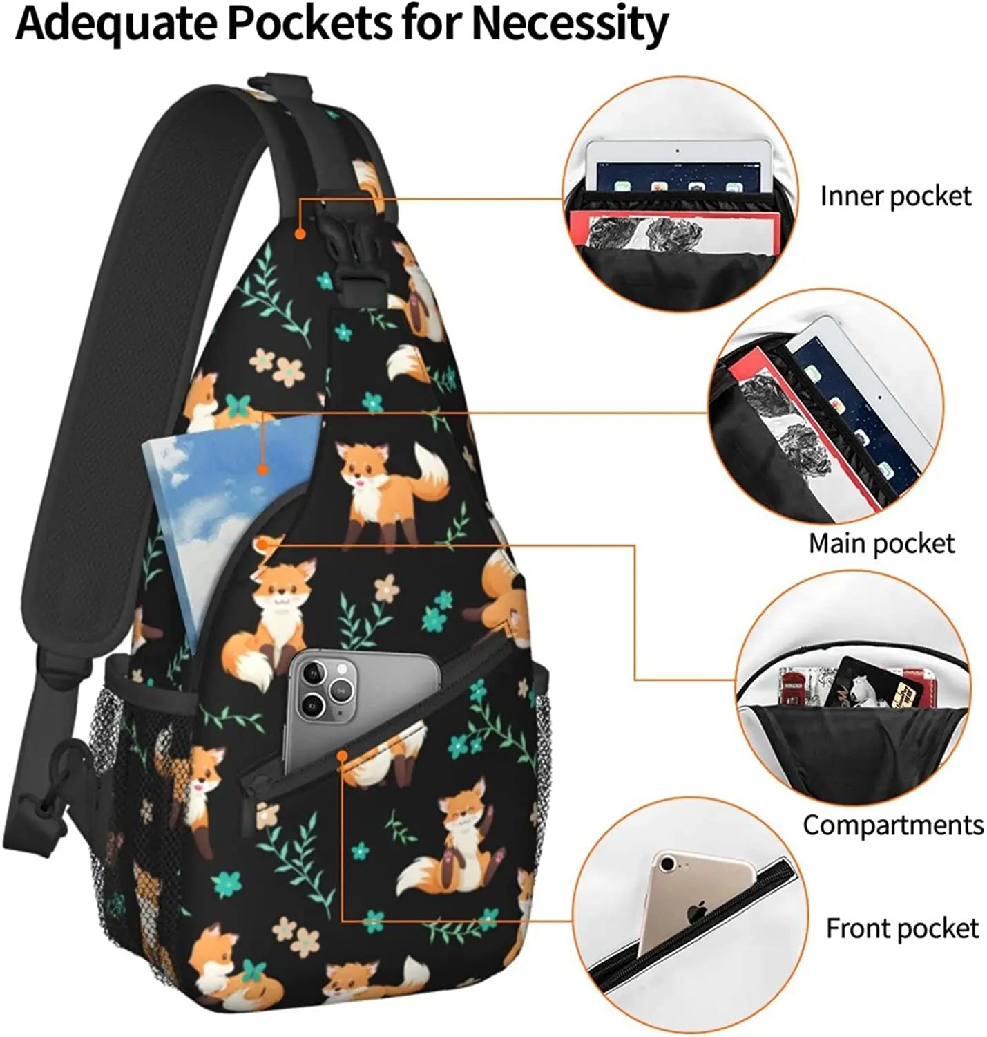 Fox Sling Bag Crossbody Backpack Lightweight Shoulder Bag