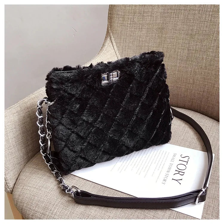 Leopard Print Fox Fur Shoulder Bag for Women Handbag