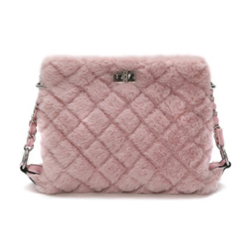 Leopard Print Fox Fur Shoulder Bag for Women Handbag