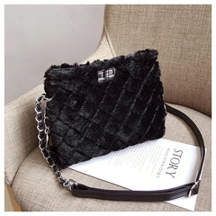 Leopard Print Fox Fur Shoulder Bag for Women Handbag